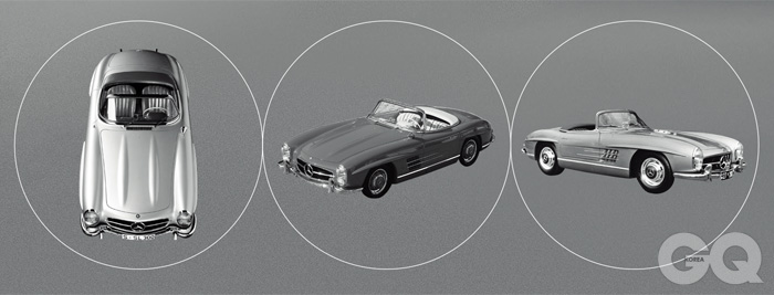 메르세데스-벤츠 300SL 로드스터 1957~1963 SLS AMG 로드스터는 1957년에 출시된 기념비적인 모델, 300SL 로드스터의 디자인 언어를 그대로 계승했다. 긴 보닛과 짧은 엉덩이도, 라디에이터 그릴을 수평선처럼 가로지르는 단 하나의 가로줄도 그대로다. 봄바람 같은 선, 태생적인 우아함도 착실하게 살아 있다. 2013년 11월 21일, 자동차 전문 경매업체 RM 옥션 홈페이지에 개제된 1960년식 300SL 로드스터의 가격은 1백65만 달러, 한화로 약 17억 5천만원이었다.