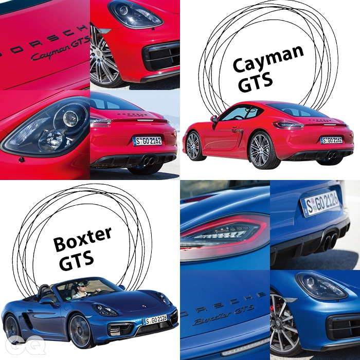 GTS의 검정색 포르쉐 박스터와 카이맨 GTS는 자동차의 인상을 좌우할 수 있는 거의 모든 곳에 검정색으로 힘을 줬다.