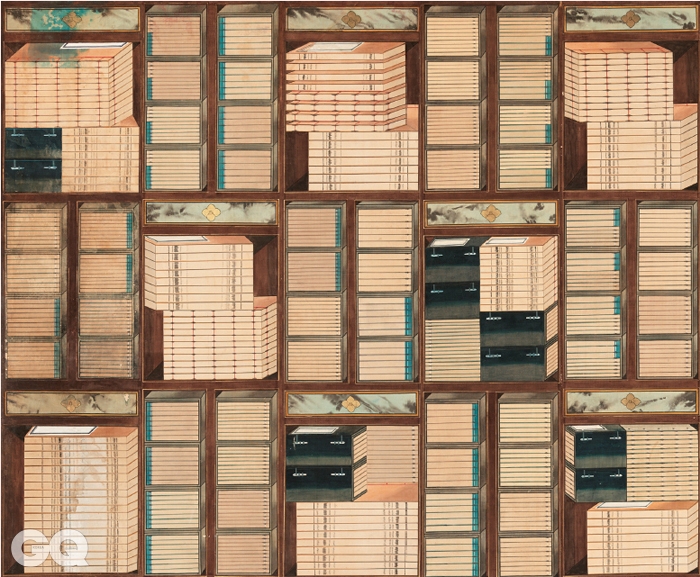 <책가도>, 10폭 병풍, 19세기 후반~20세기 전반, 종이에 채색, 각 161.7×39.5cm, 국립고궁박물관. 