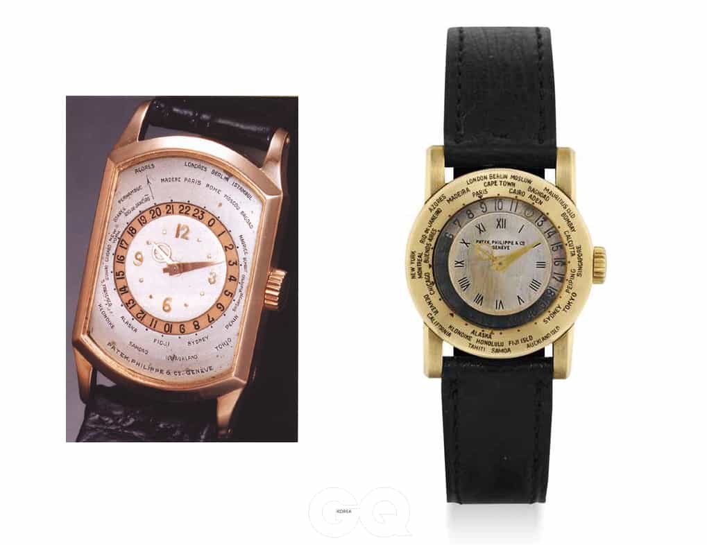 (왼쪽) 세계 최초의 월드타임 손목시계인 Ref. 515. (오른쪽) 세계 최초의 회전 베젤 방식 월드 타임 손목시계인 Ref. 542. 모두 파텍 필립을 통해 세상에 등장했다.